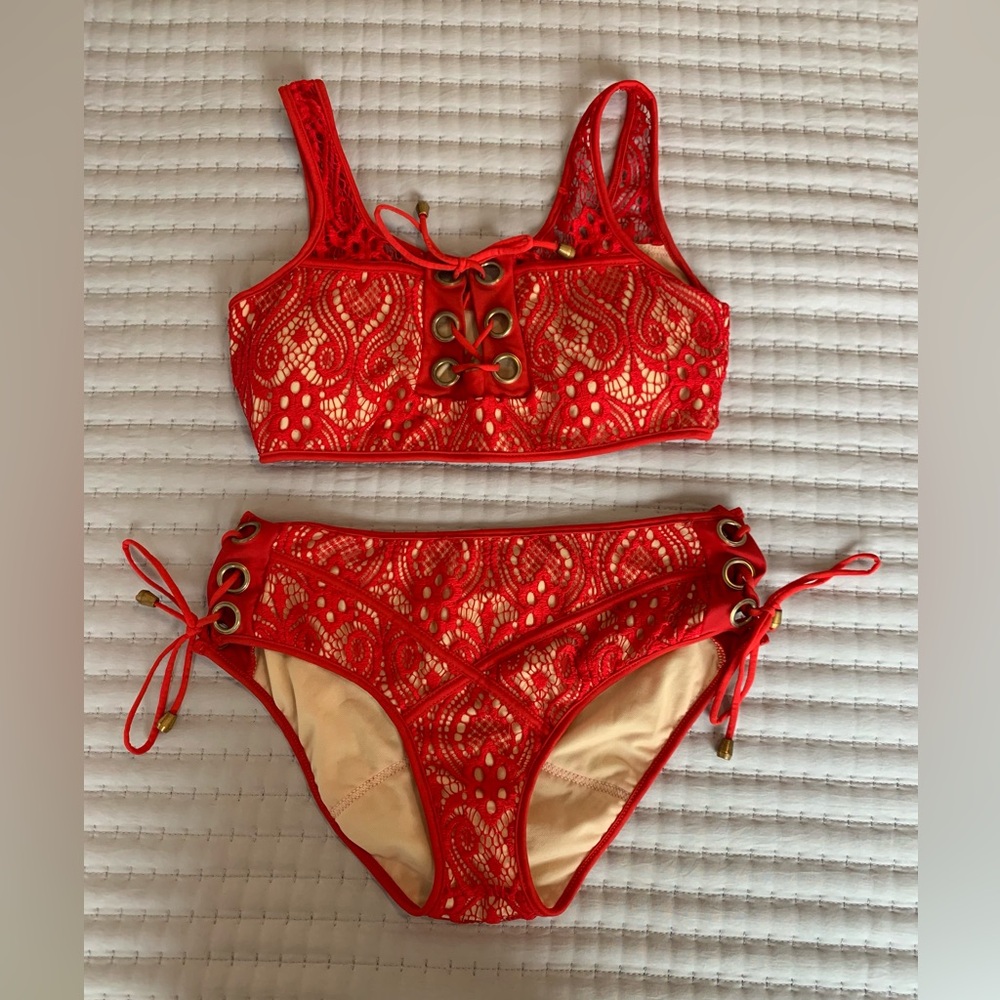 Red lace bikini